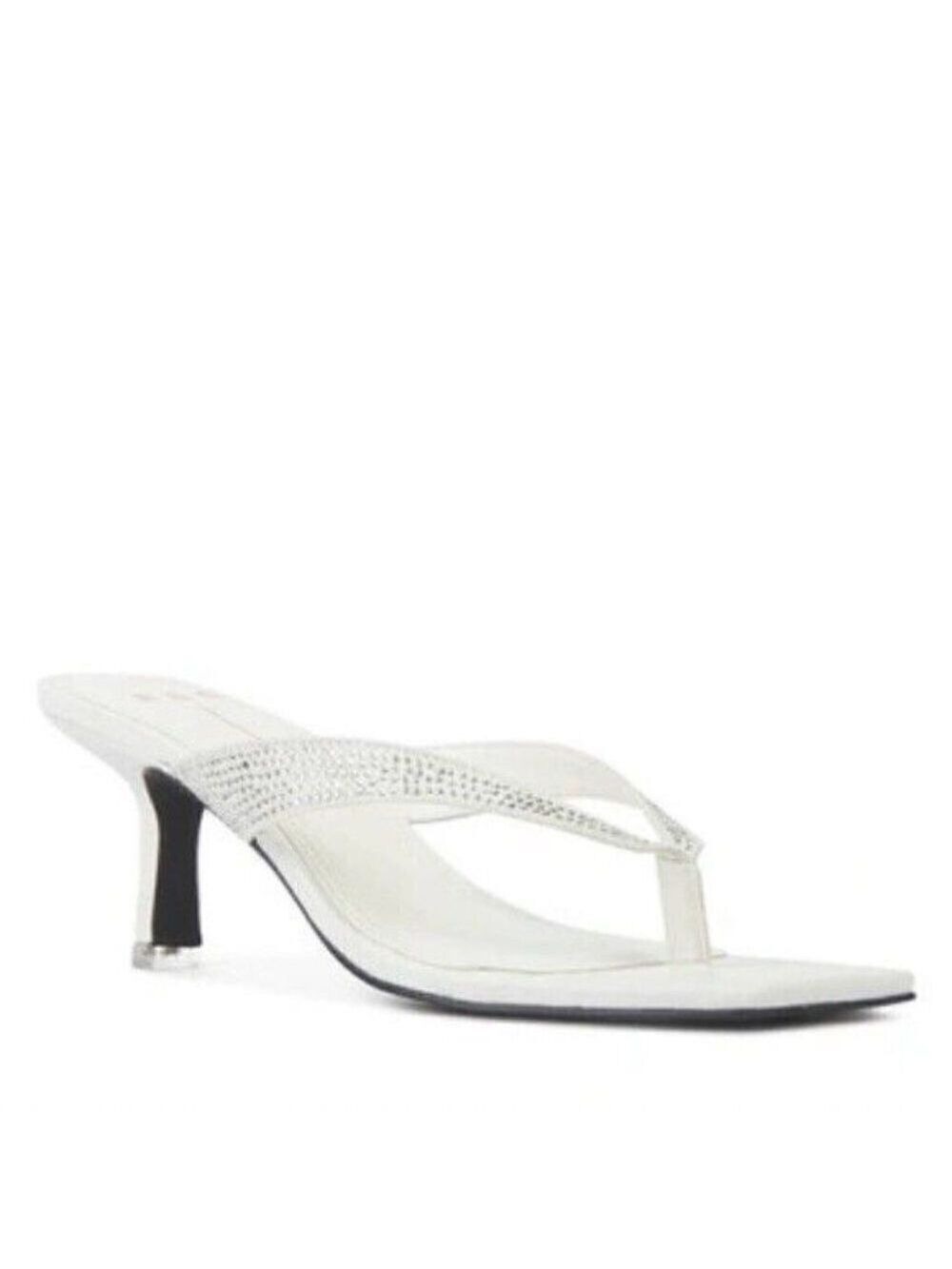BLACK Suede Studio BNWT "Estelle" White Sandals Thong Heel New Crystals